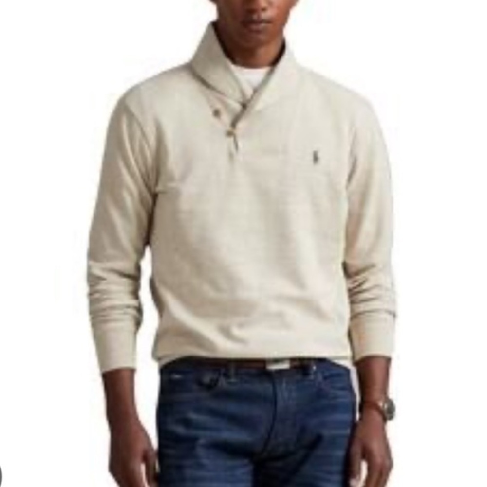 Polo Ralph Lauren Estate Rib Shawl Collar Cream Knit Polo Shirt Size Medium